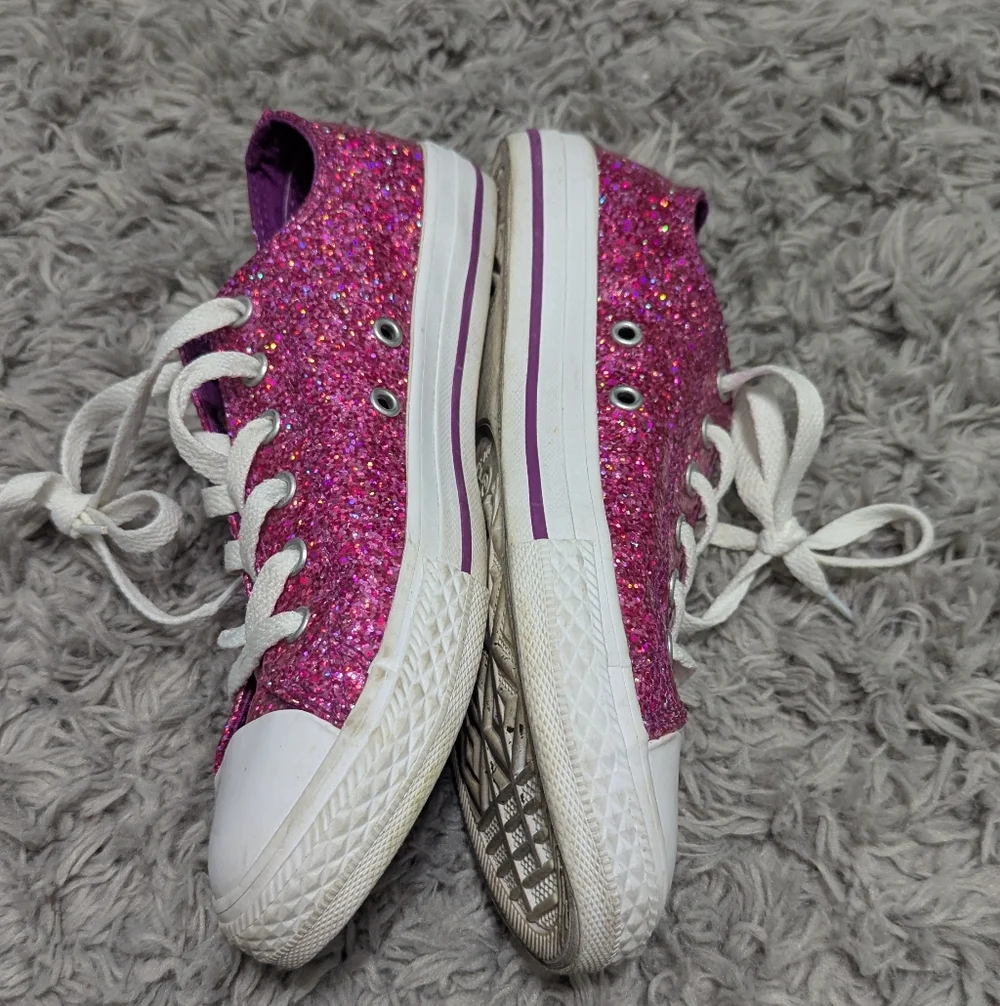 🌸Converse‎ All Star Pink Glitter Sparkles Lace Up Sneaker Size 4.5